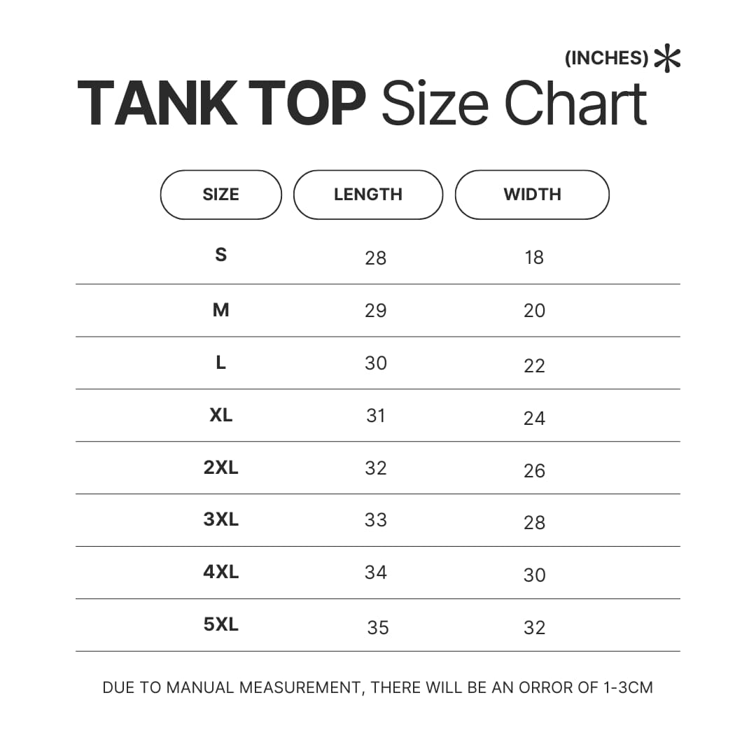 Tank Top Size Chart - David Bowie Shop
