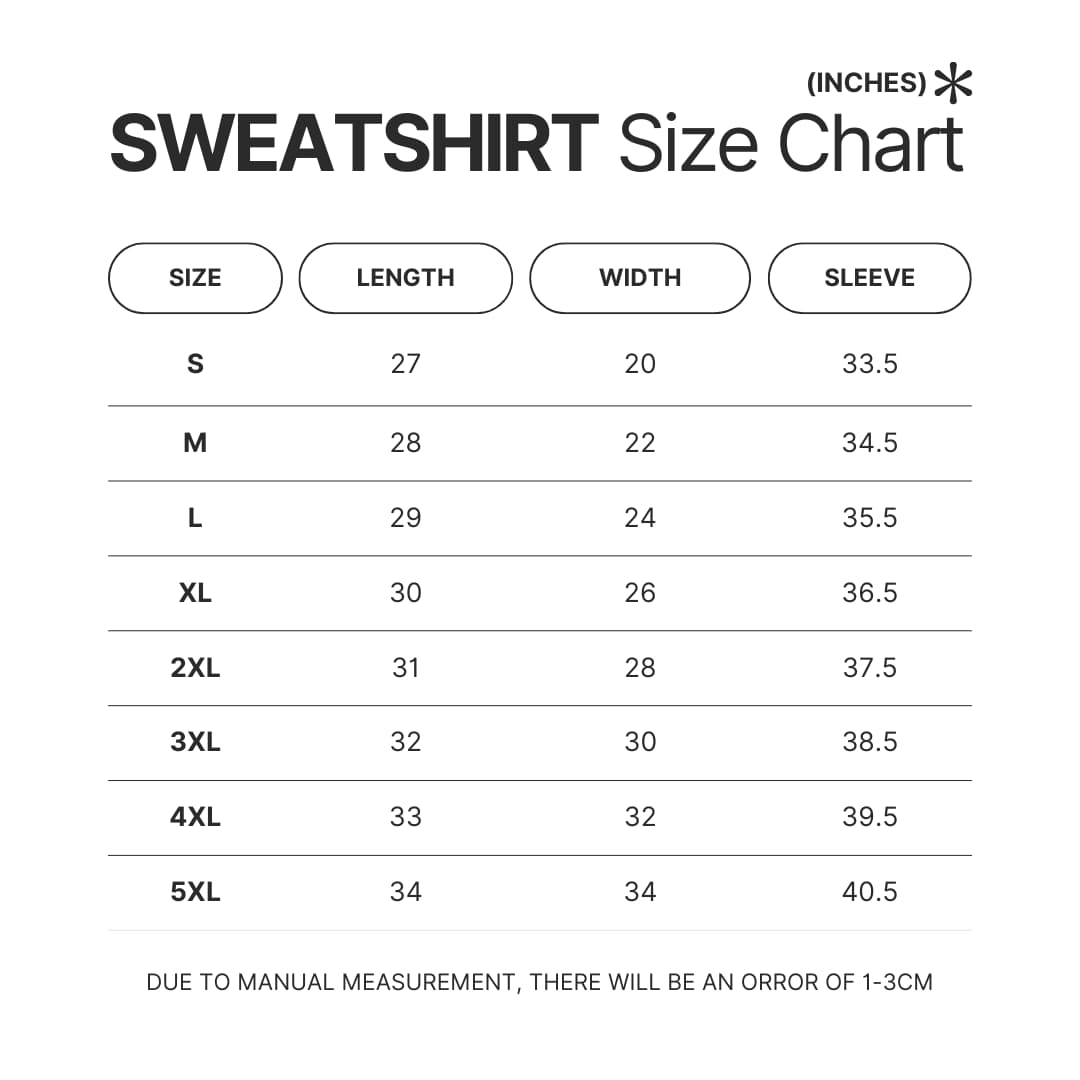 Sweatshirt Size Chart - David Bowie Shop