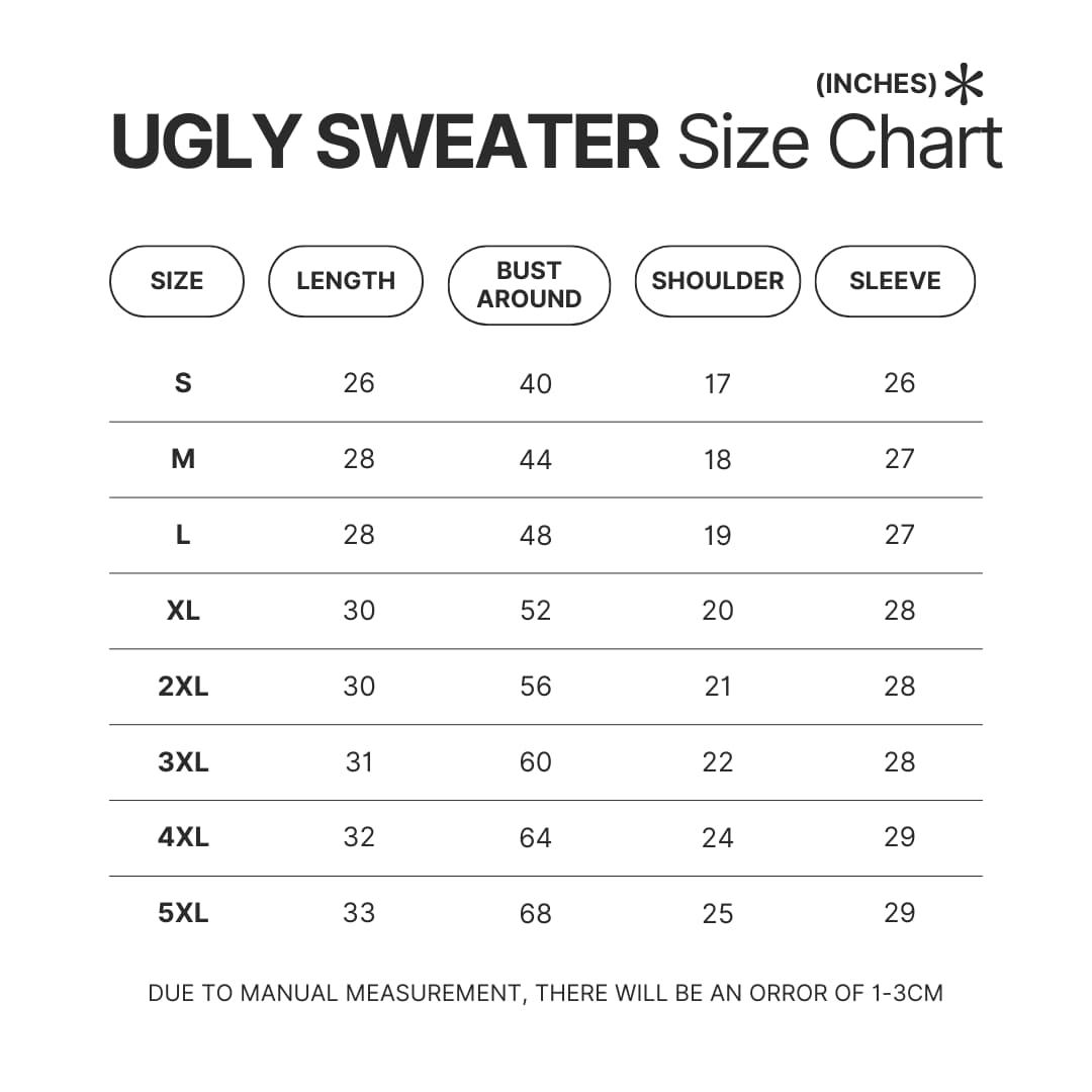 Ugly Sweater Size Chart - David Bowie Shop